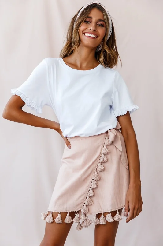 Kris Tassel Trimmed Wrap Skirt Mocha wrap skirt elegant