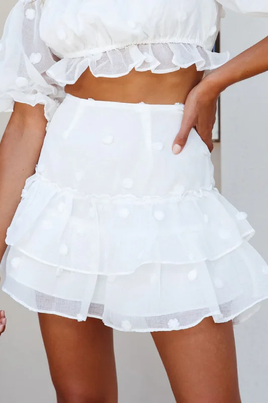 Krista Layered Ruffle Pompom Skirt White patchwork skirt art