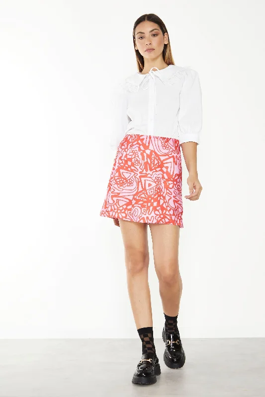 Glamorous Pink Red Abstract Mini Skirt ribbed skirt waist
