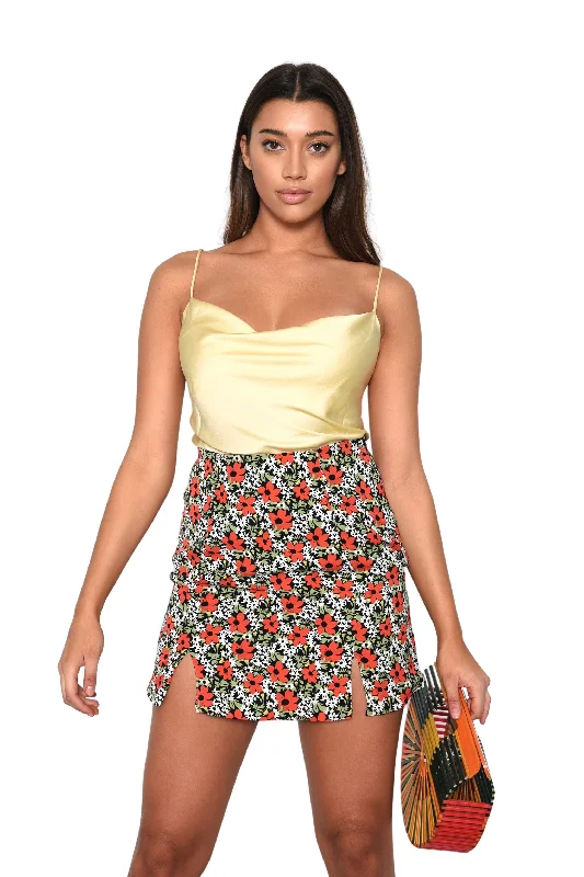 Glamorous Bold Multi Floral Double Slit Mini Skirt chiffon skirt lightweight