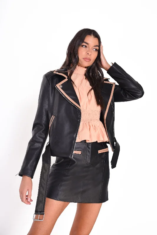 Glamorous Black Tan Faux Leather Mini Skirt velvet skirt sumptuous