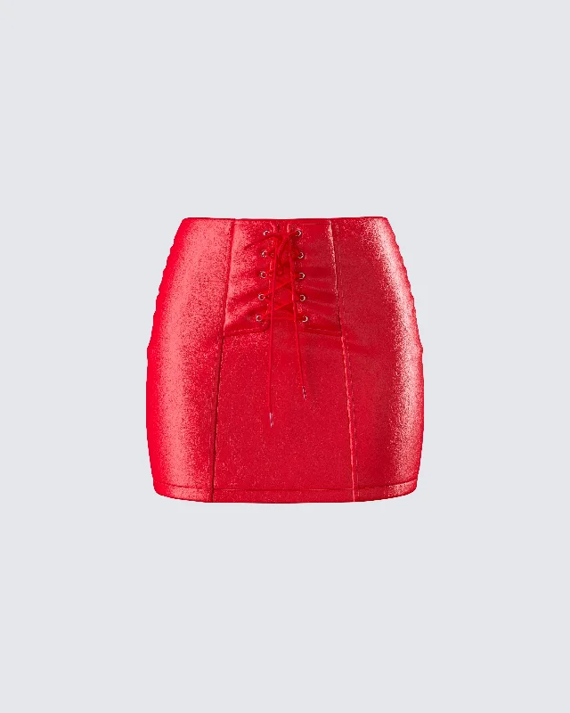 Lasita Red Vegan Leather Mini Skirt velvet skirt rich