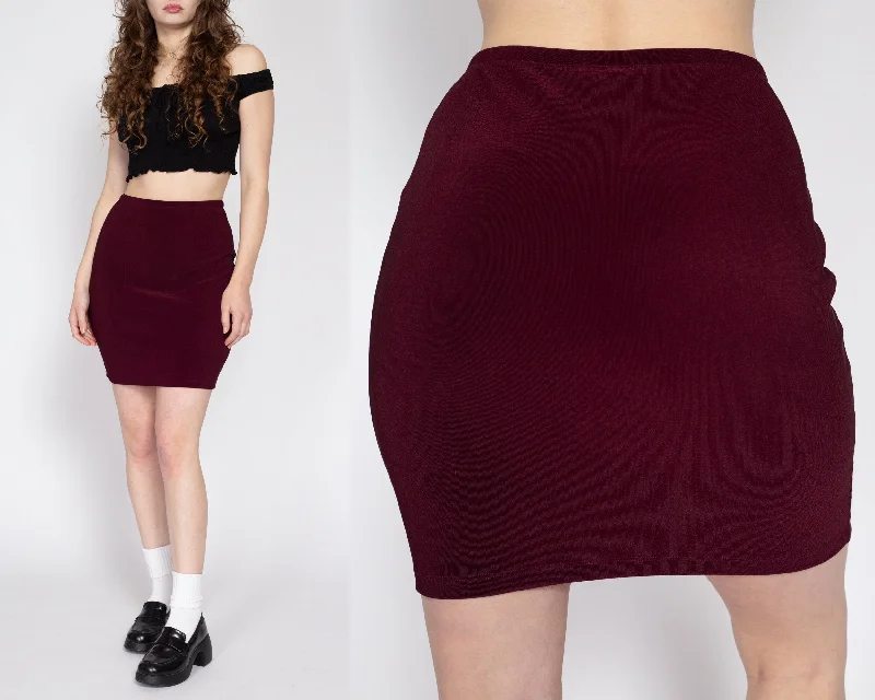 Med-Lrg 90s J. Crew Wine Red Stretchy Mini Skirt belted skirt waist