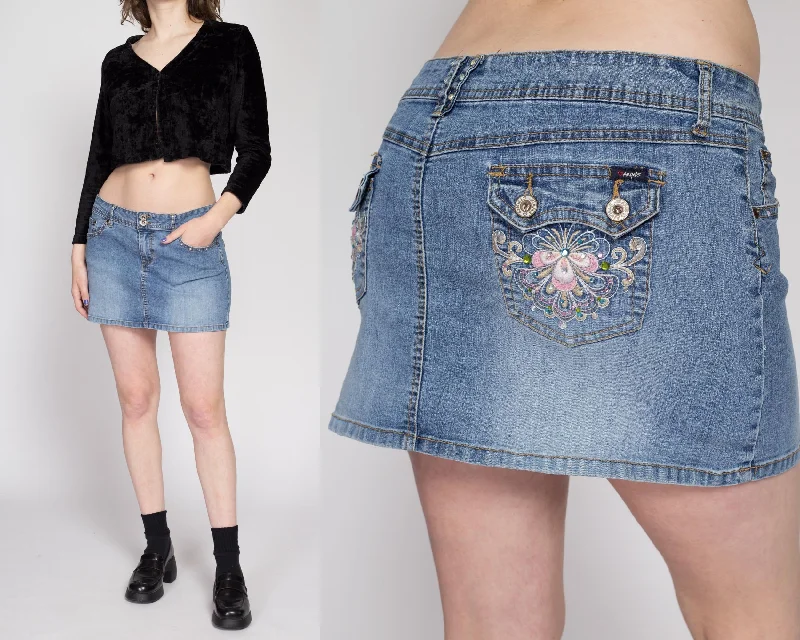 Medium 90s Y2K Bejeweled Denim Mini Skirt leather skirt bold