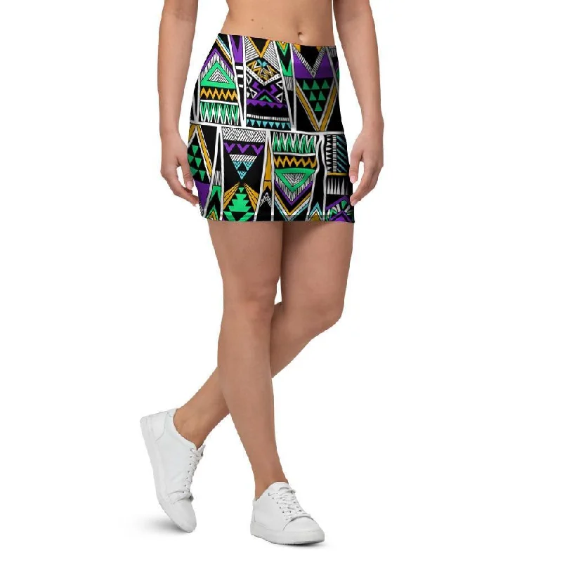 Multicolor Native Aztec Vintage Trippy Mini Skirt spandex blend skirt