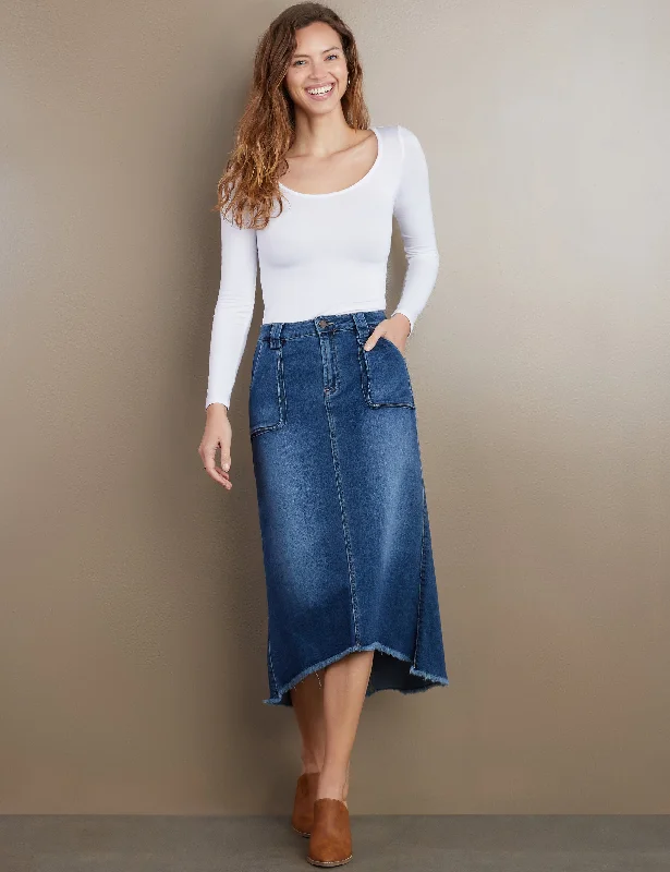 Patch Pocket Denim Midi Skirt denim skirt casual