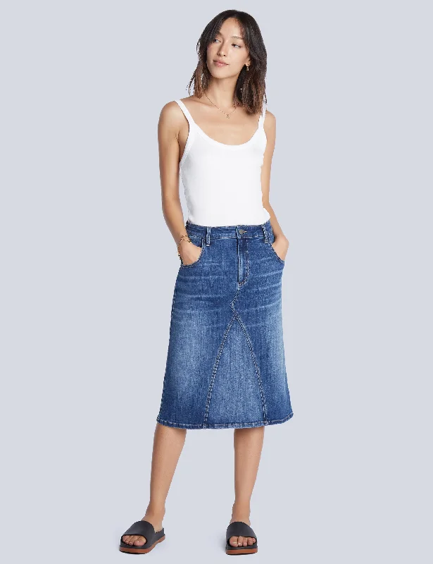 Pieced Denim Knee Skirt chiffon skirt floaty