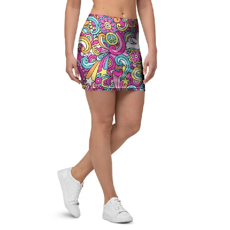 Pink Hippie Psychedelic Mini Skirt leather skirt bold