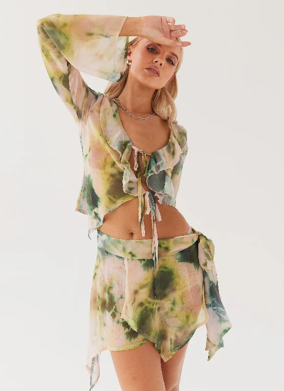 Sariah Tie Mini Skirt - Rainforest vintage skirt charm