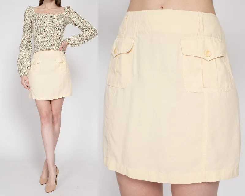 Small 90s Butter Yellow Silk Mini Skirt denim skirt stylish
