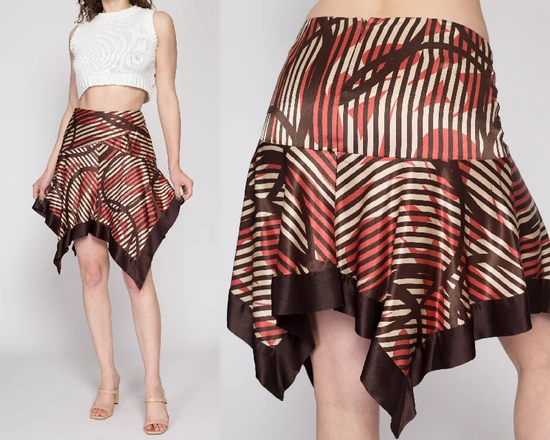 Small 90s Y2K Bebe Silk Striped Fairy Skirt ruffled skirt detail
