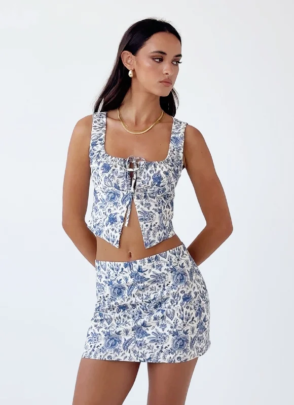 Take Me Away Mini Skirt - Blue Paisley linen skirt breathable