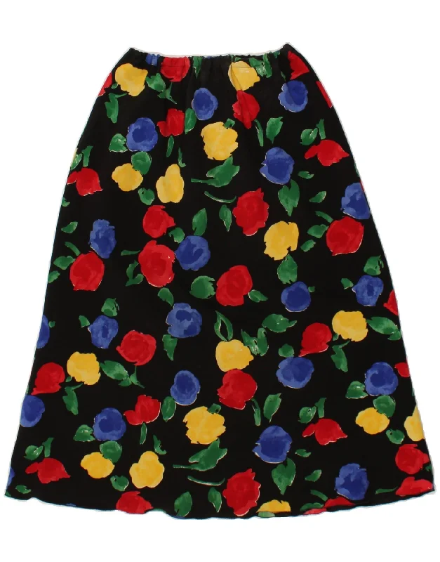 VINTAGE Womens A-Line Skirt W36 XL Black Floral corduroy skirt cozy