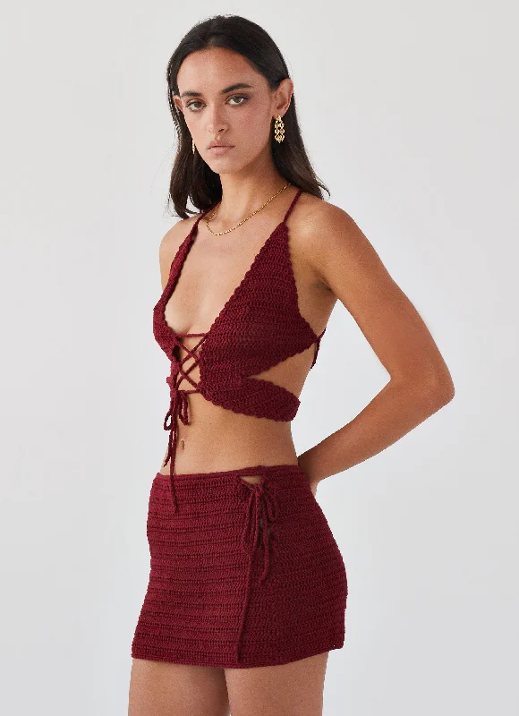 Wild Hearts Crochet Mini Skirt - Cherry Rose silk skirt luxurious