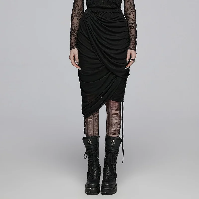 Women's Gothic Drawstring Layered Skirt flowy skirt hem